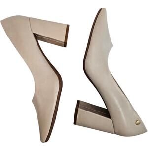 Aerosoles Kiera Block Heel Square Toe Vegan Leather Cream Pump Shoes Size‎ 8.5